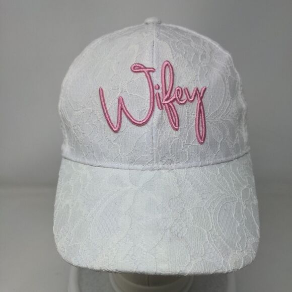 Wifey Strapbck Hat White One Size Adjustable Lace Trim Embroidered Miss To Mrs - Picture 2 of 9